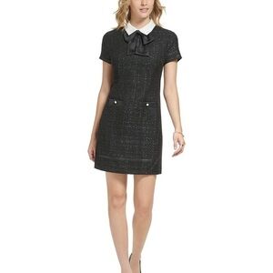 KARL LAGERFELD Abstract Knit Tie-Neck Sheath Dress